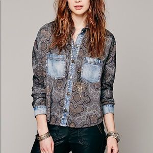 Free people paisley and denim button down